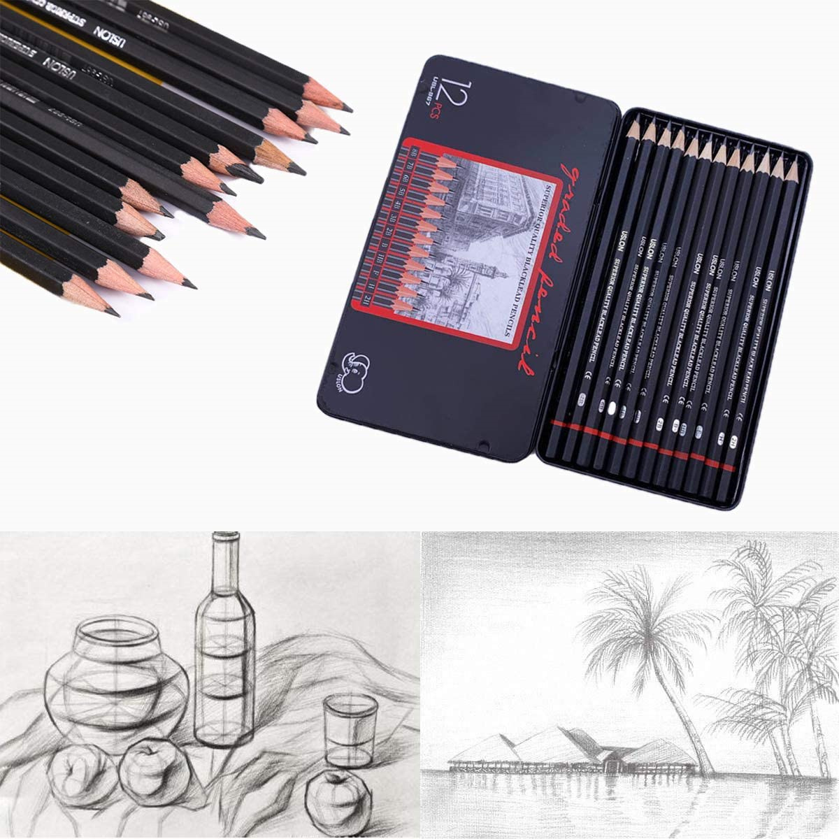 Casewin 12Pcs Sketching Pencils 8B-2H Drawing Pencils Shading Pencils  Wooden Lead Pencils Art Pencils Sketch Pencils for Artists, Beginners,  Students, with Iron Box 